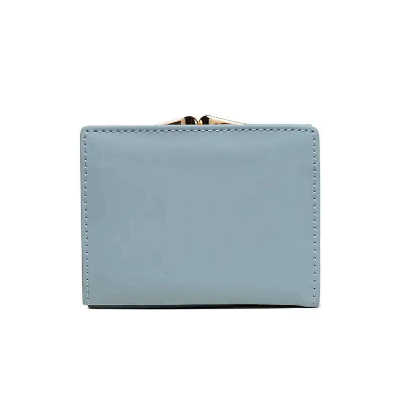 024 Women's summer new women's short wallet Japan and South Korea PU leather hardware buckle three fold bag high texture multi-c
