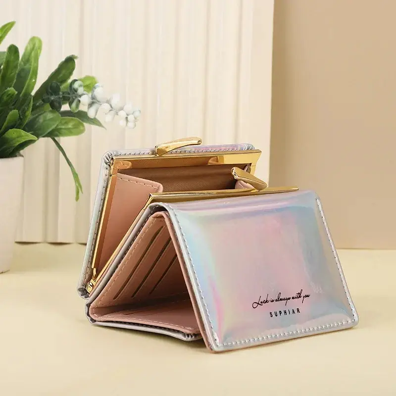 Women Laser Wallets Female Large Capacity PU Leather Purses Short Hasp Purse for Women Small Money bag Coin Card Holders Clutch
