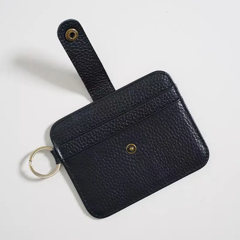 Vintage Genuine Leather Card Wallet Cowhide Woman Man Luxury Personalized ID Card Holder Slim Custom Name Purse With Keyring