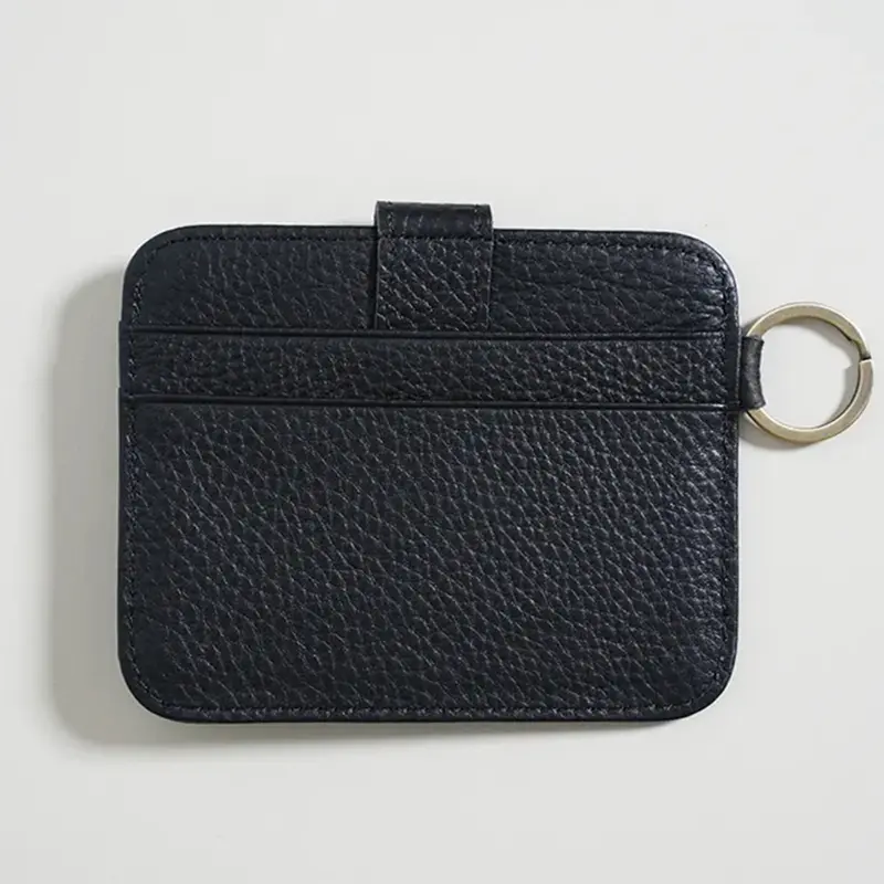 Vintage Genuine Leather Card Wallet Cowhide Woman Man Luxury Personalized ID Card Holder Slim Custom Name Purse With Keyring