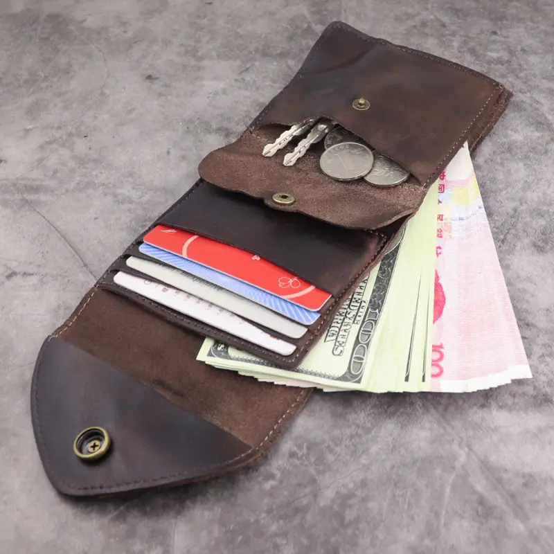 100% Genuine Leather Men Wallets Vintage Mens Credit Card Holder Trifold Mini Multifunction Coin Purse Cowhide Billfold Wallet