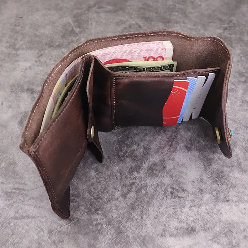 100% Genuine Leather Men Wallets Vintage Mens Credit Card Holder Trifold Mini Multifunction Coin Purse Cowhide Billfold Wallet