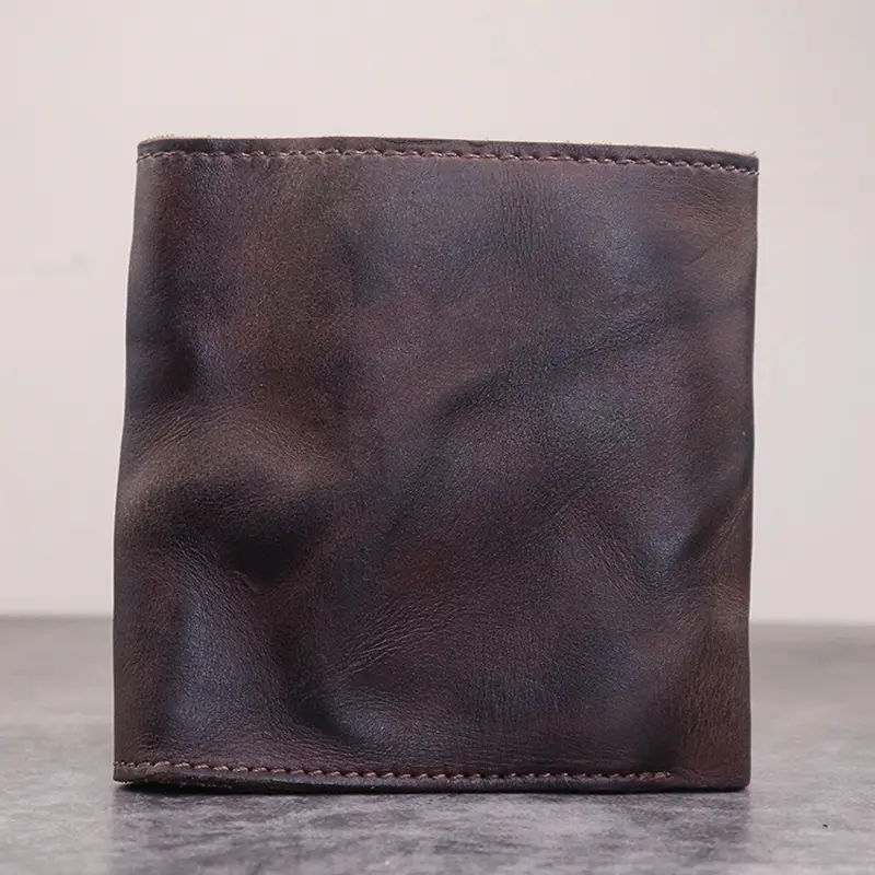 100% Genuine Leather Men Wallets Vintage Mens Credit Card Holder Trifold Mini Multifunction Coin Purse Cowhide Billfold Wallet
