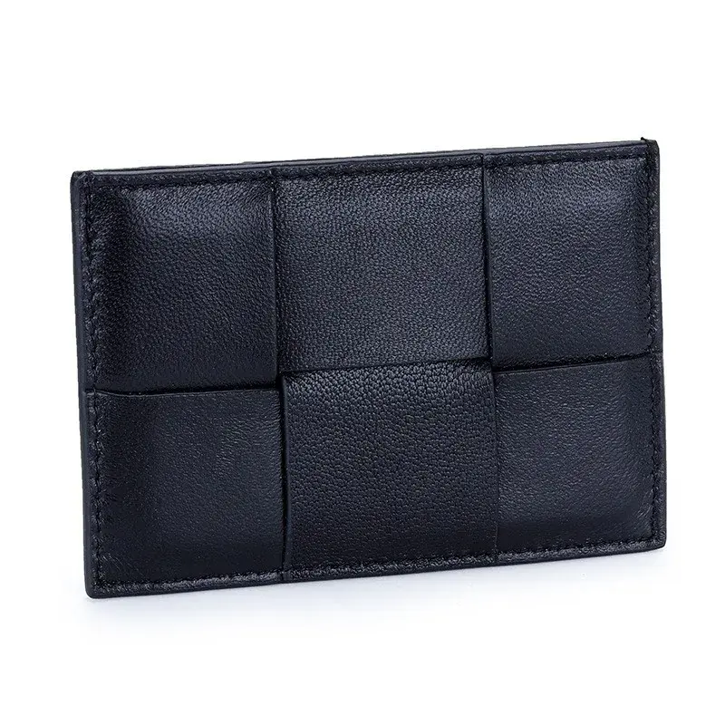 Ultra-Thin Leather Coin Purse Versatile Small Card Holder Handcrafted Sheepskin Woven Multi-Card Slot ID Card Holder