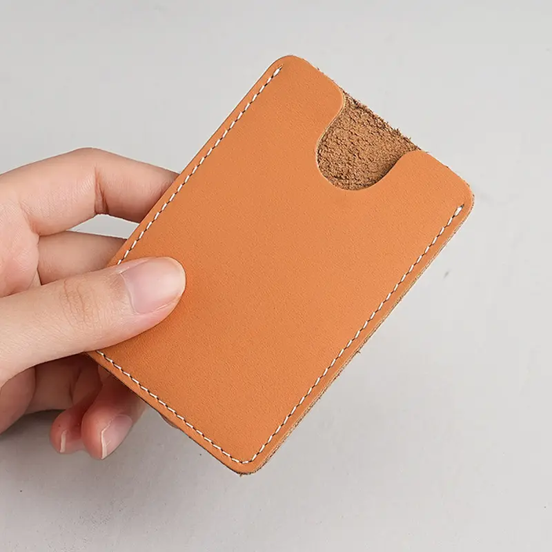 Genuine Smooth Palm Grain Leather Pocket Bus Bank Card Sleeve Credit Card Holder Leather Accessory