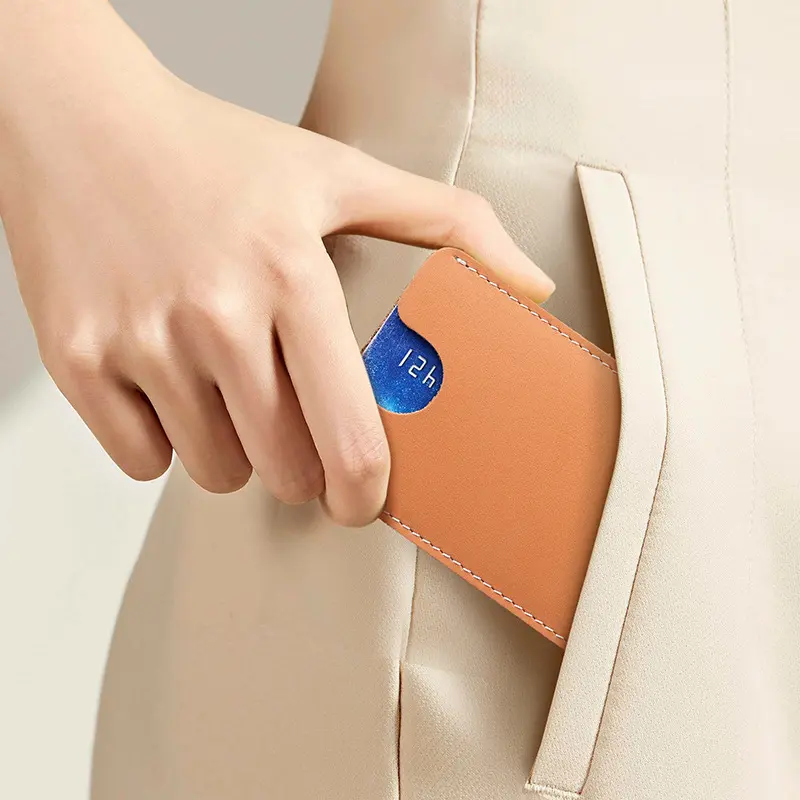 Genuine Smooth Palm Grain Leather Pocket Bus Bank Card Sleeve Credit Card Holder Leather Accessory