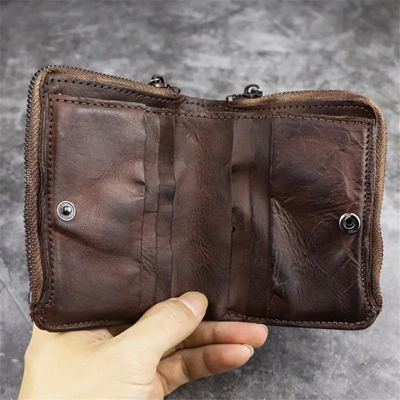 Vintage simple Men women soft genuine leather zipper multi function coin purse natural cowhide small money and cards Wallets