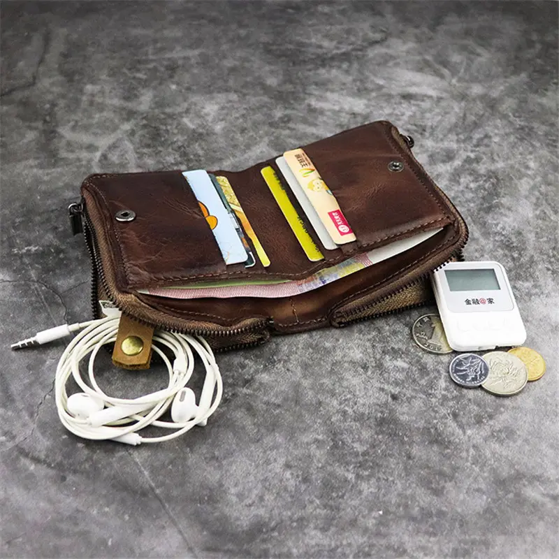 Vintage simple Men women soft genuine leather zipper multi function coin purse natural cowhide small money and cards Wallets