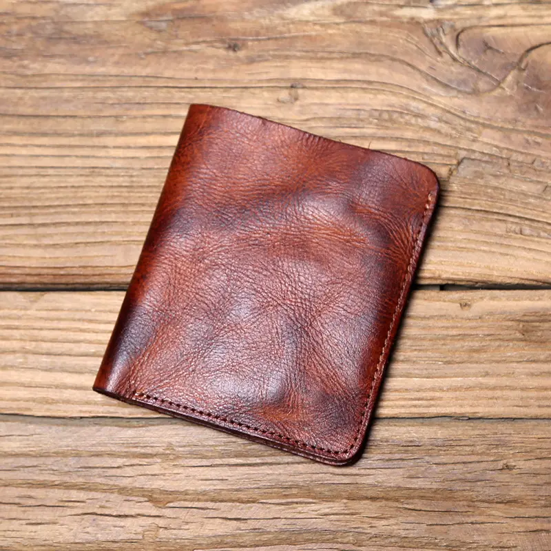 NZPJ Men's Leather Wallet Retro Top Layer Cowhide Wallet Vertical Document Clip Short Youth Women's Ultra-thin Coin Purse Bag