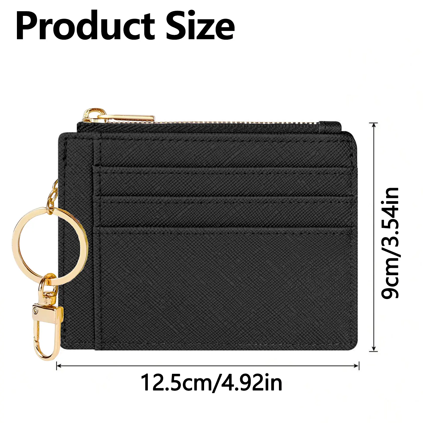 Leather coin purse, card holder, key case, 3card slots, 2side slots, 1transparent business card window, and 1zippered pocket.ZMT