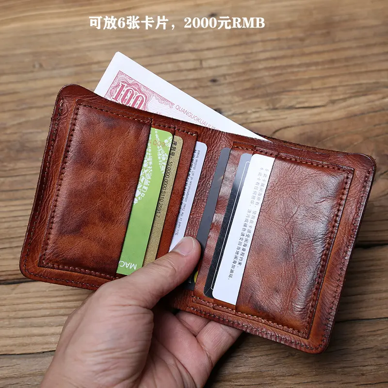 NZPJ Men's Leather Wallet Retro Top Layer Cowhide Wallet Vertical Document Clip Short Youth Women's Ultra-thin Coin Purse Bag