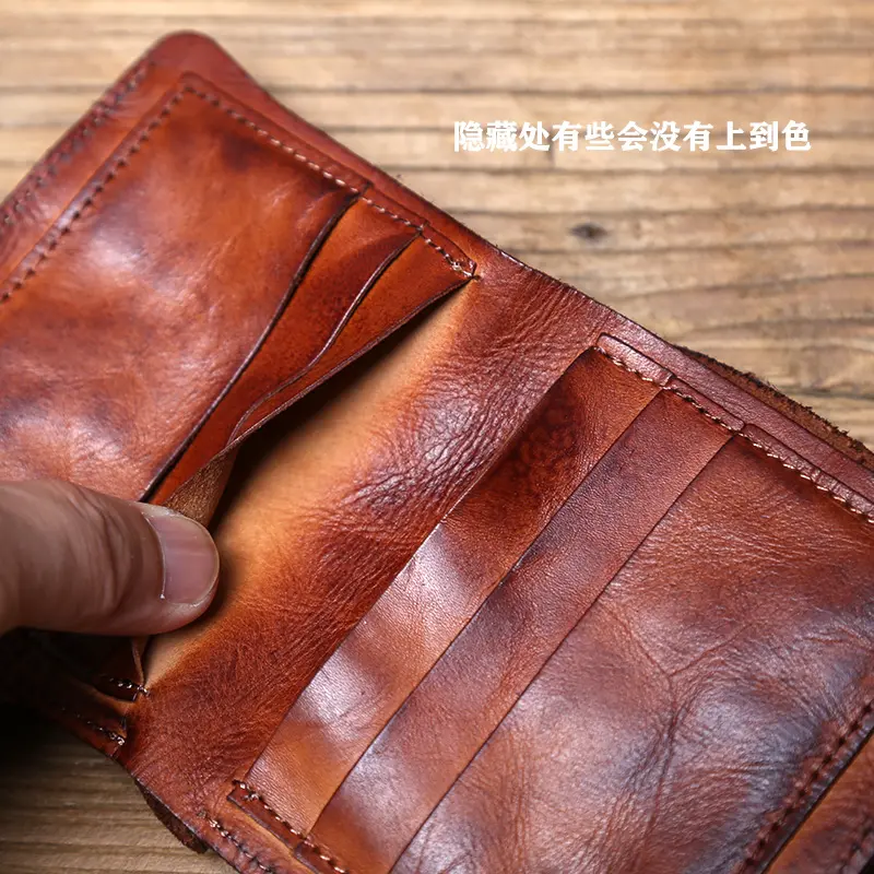 NZPJ Men's Leather Wallet Retro Top Layer Cowhide Wallet Vertical Document Clip Short Youth Women's Ultra-thin Coin Purse Bag