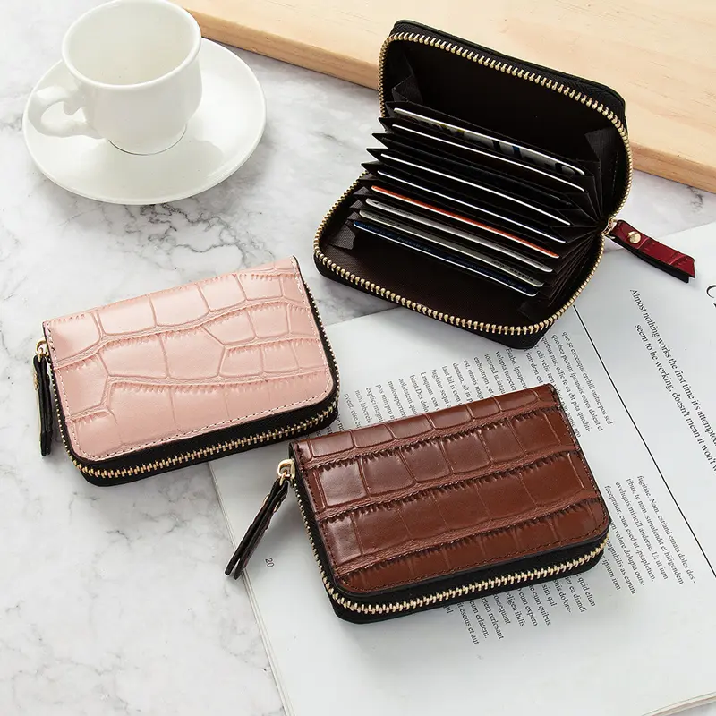 Crocodile Women Business Card Holder Men PU Leather Black Brown Green Eed Credit Card Wallet Bag Zipper ID Bank Card Holder Case