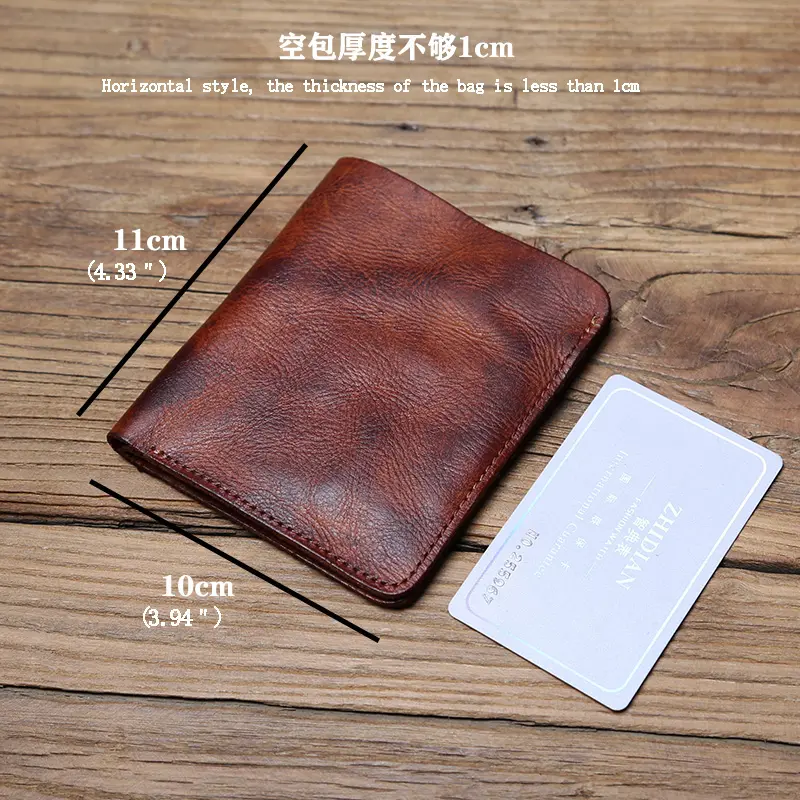 NZPJ Men's Leather Wallet Retro Top Layer Cowhide Wallet Vertical Document Clip Short Youth Women's Ultra-thin Coin Purse Bag