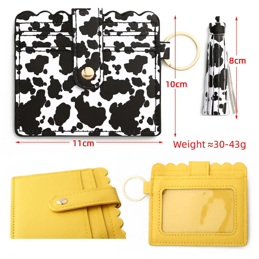 PU Leather Leopard Colorful Green Pink Golden Champagne Pattern Plaid Lattice Key Buckle Bank Student Bus ID Card Holder