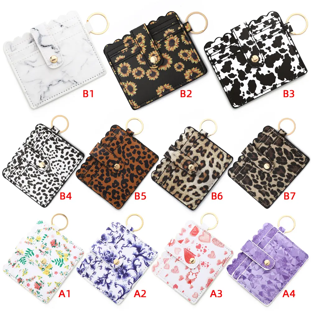 PU Leather Leopard Colorful Green Pink Golden Champagne Pattern Plaid Lattice Key Buckle Bank Student Bus ID Card Holder
