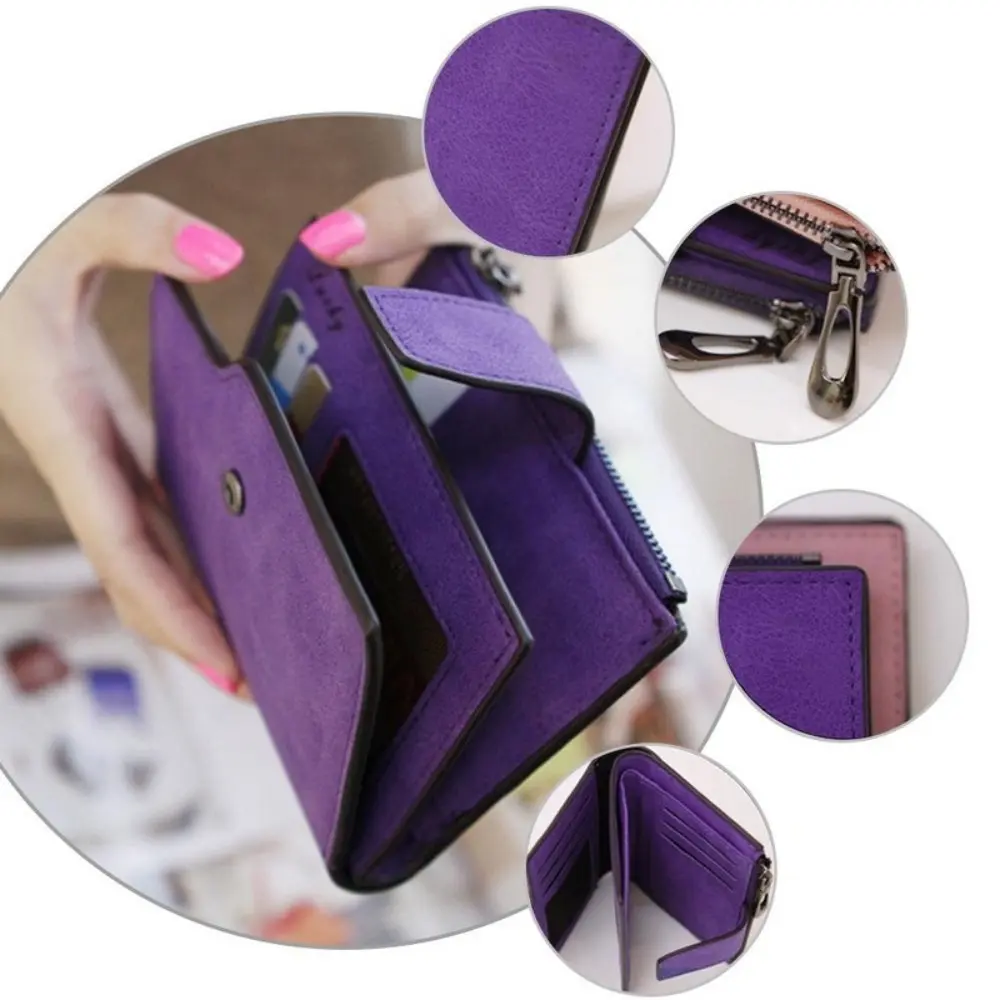 Fashion PU Leather Short Small Wallets Folding Card Bag Coin Card Holder Money Purse Women