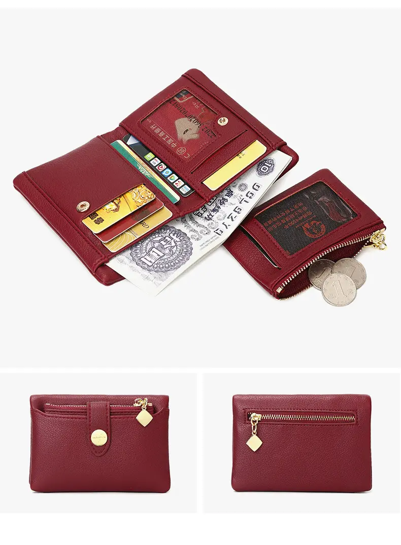 Fashionable PU Leather Women's Wallet Portable Double Fold Short Women's Money Bag Multi functional Small Coin CardHolder Wallet
