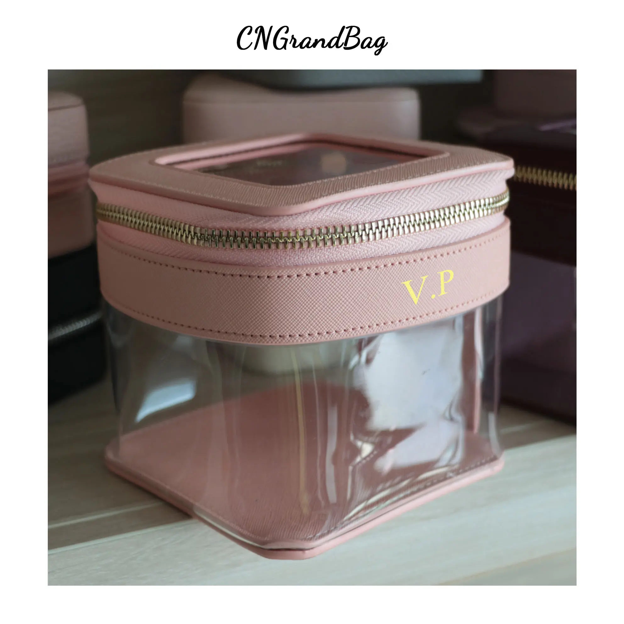 Custom Letters Saffiano Leather Cosmetic Bag PVC TPU Clear Makeup Bags Cosmetic Case For Storage Lipstick Travel Makeup Case