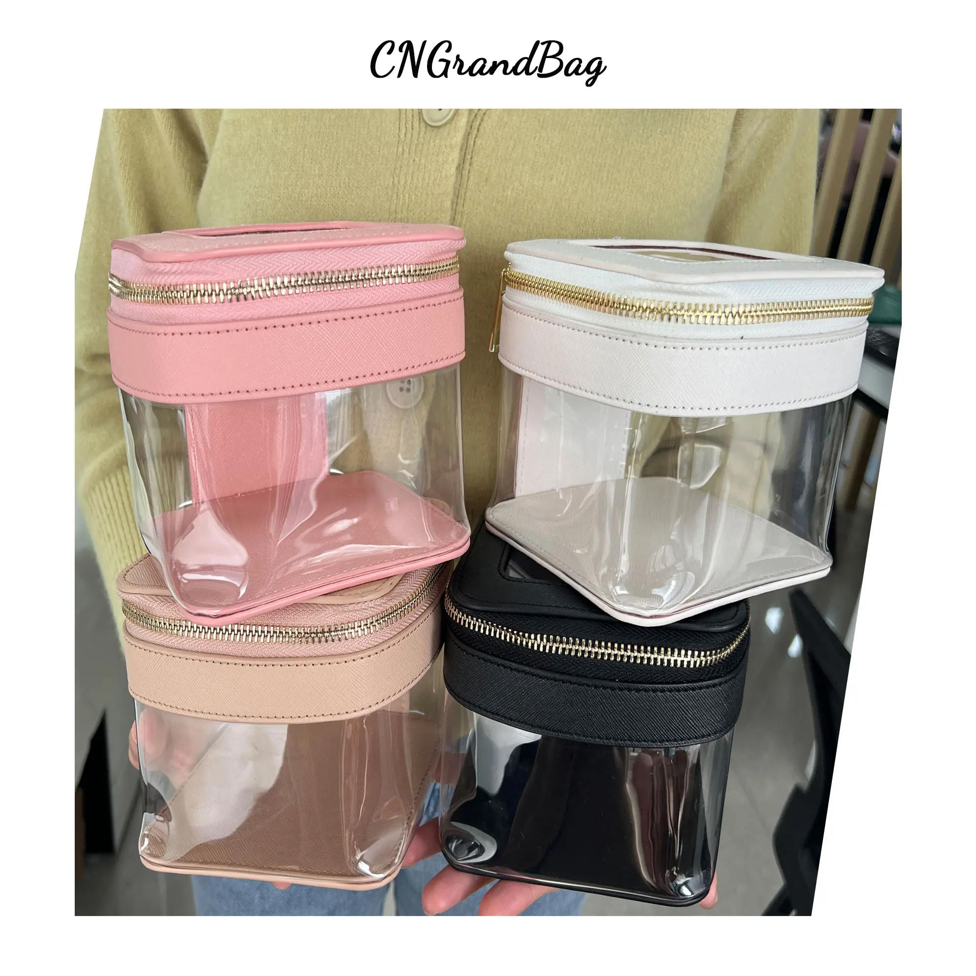 Custom Letters Saffiano Leather Cosmetic Bag PVC TPU Clear Makeup Bags Cosmetic Case For Storage Lipstick Travel Makeup Case
