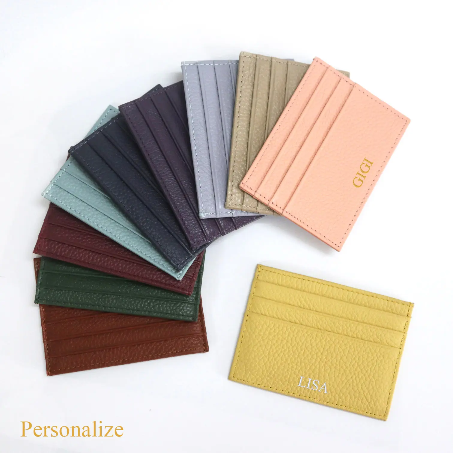 Custom Letter Genuine Leather Card Holder Personalized Initial Slim Wallet Monogram Name Purse Card Case DIY Wedding Gift