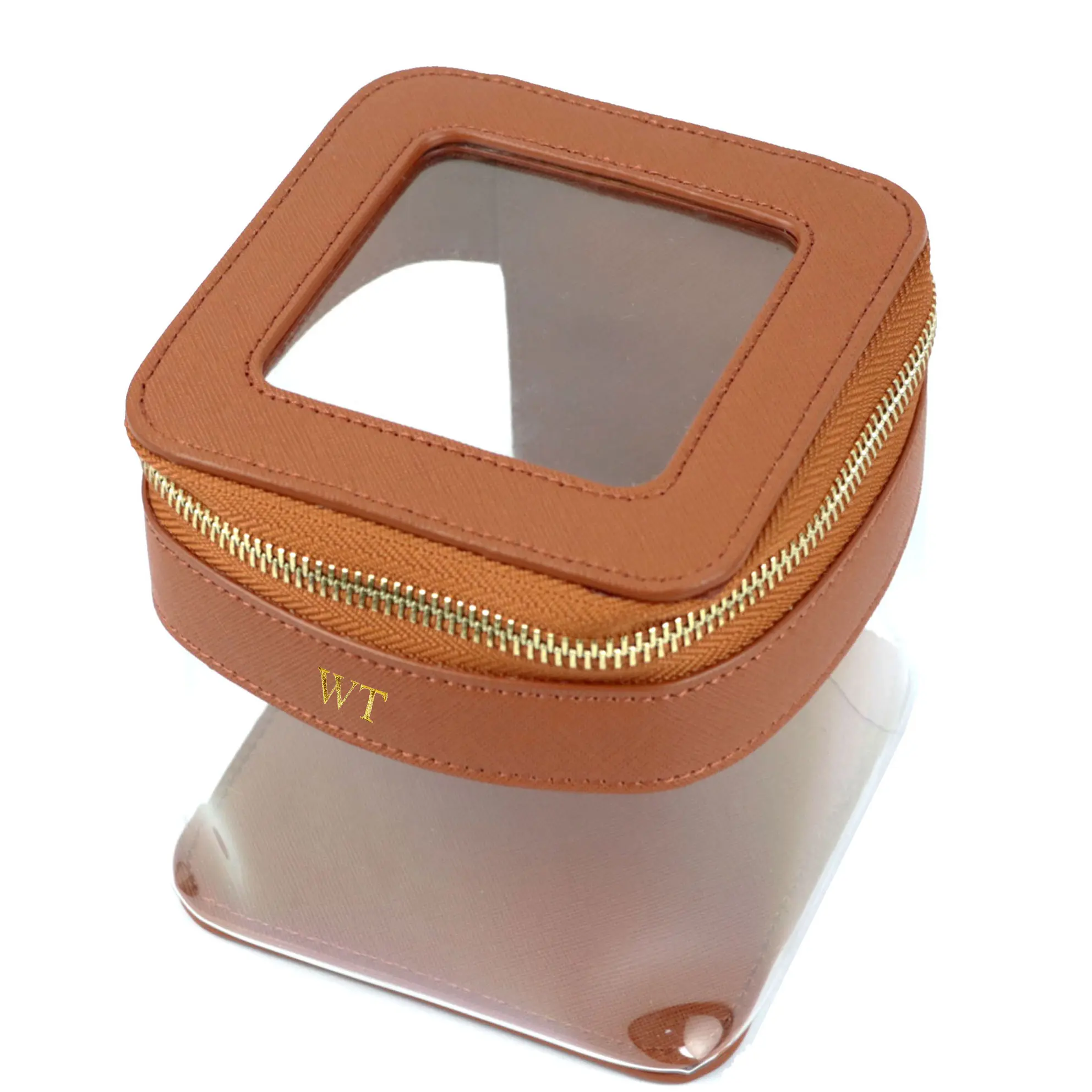 Custom Letters Saffiano Leather Cosmetic Bag PVC TPU Clear Makeup Bags Cosmetic Case For Storage Lipstick Travel Makeup Case