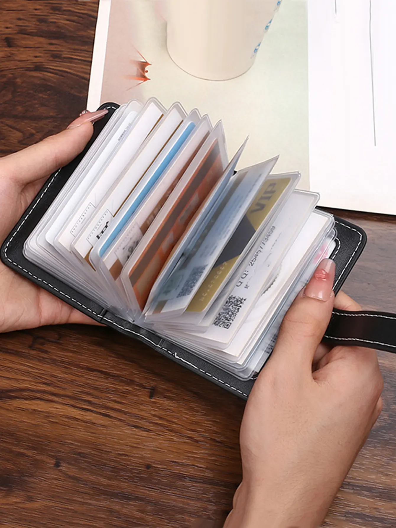 22 card slot holders fashion PU leather coin bag anti demagnetization wallet bag organizer print/Houndstooth plaid card bag