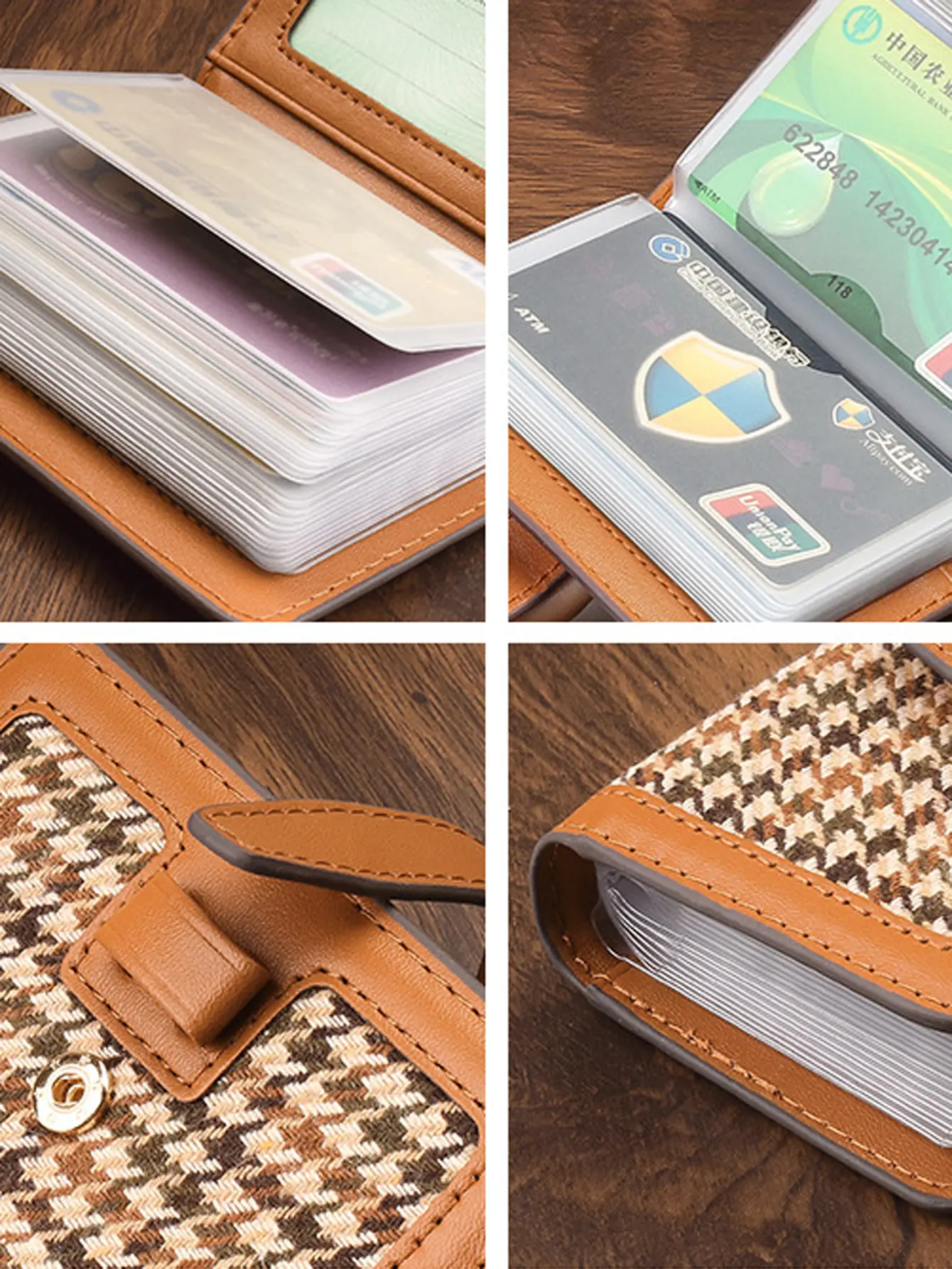 22 card slot holders fashion PU leather coin bag anti demagnetization wallet bag organizer print/Houndstooth plaid card bag