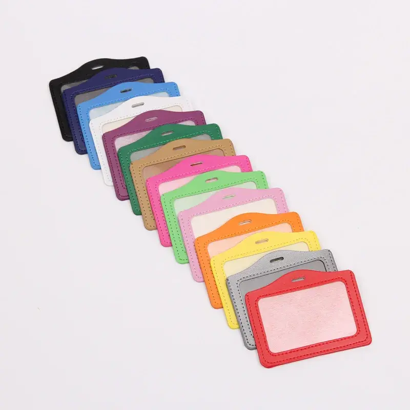Unisex Colored Business Work Card Bus ID Credit Card Badge Holder PU Leather Pass Cover Men Women's Bank Holder School Supplies