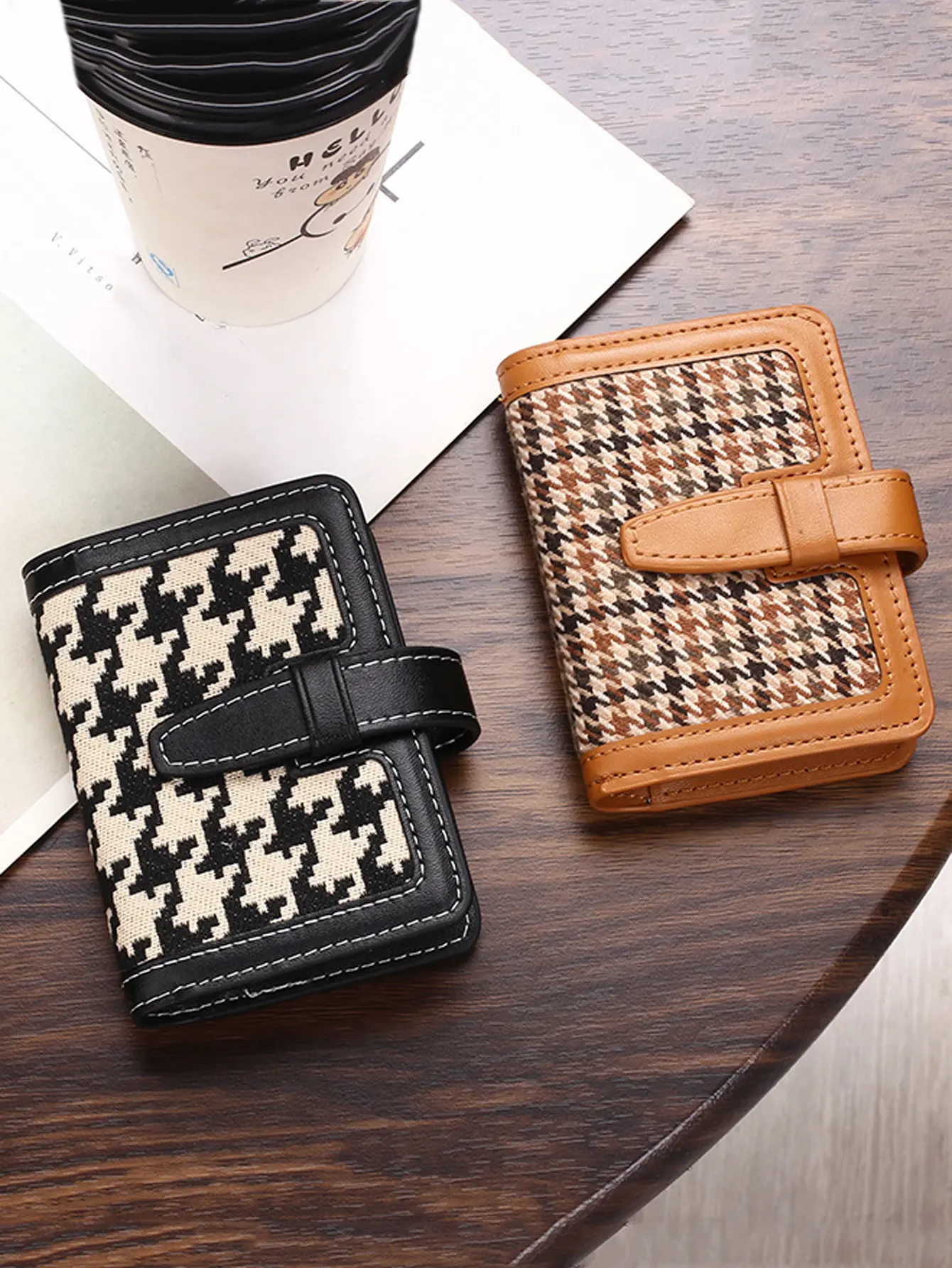 22 card slot holders fashion PU leather coin bag anti demagnetization wallet bag organizer print/Houndstooth plaid card bag