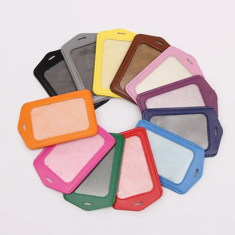 Unisex Colored Business Work Card Bus ID Credit Card Badge Holder PU Leather Pass Cover Men Women's Bank Holder School Supplies