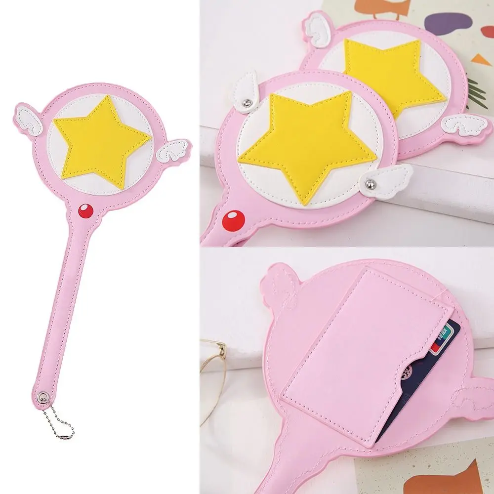 High Quality Anime Star Magic Wand Card Bag Cute PU Leather Protection Case with Wings Card Case Bus Subway Card