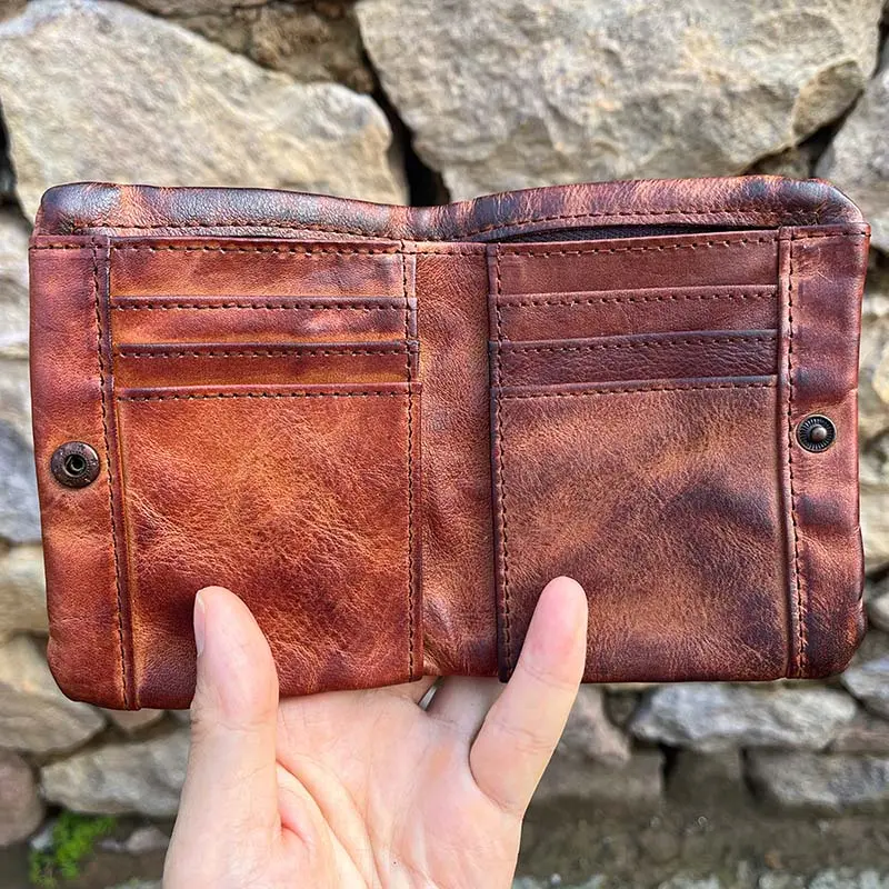 Handmade Tan Leather Men's Wallet Vintage Style Genuine Leather Wallet for Men and Women