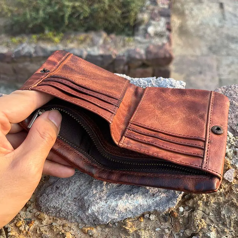 Handmade Tan Leather Men's Wallet Vintage Style Genuine Leather Wallet for Men and Women
