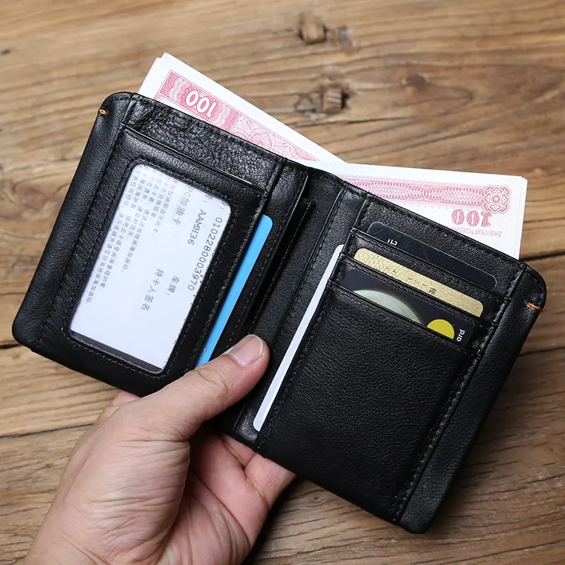 NZPJ First Layer Cowhide Leather Mini Wallet Genuine LeatherMen And Women Credit Card Holder Coin Purse Ladies Compact Purse