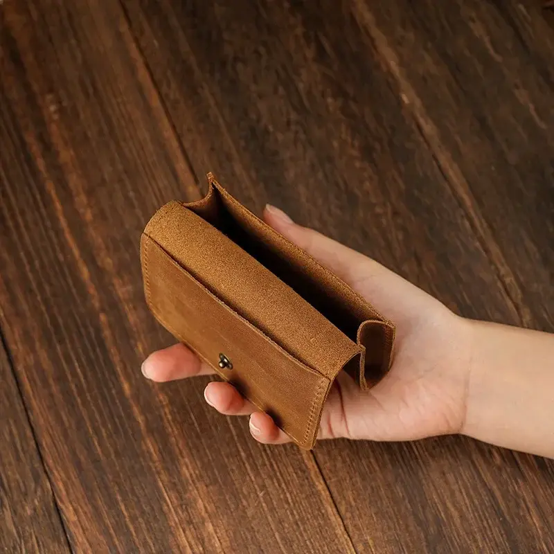 Cowhide Purse Headphone Holder Vintage Leather Wallets Coin Purses Portable Data Cable Headphone Storage Bag Case Card Holder