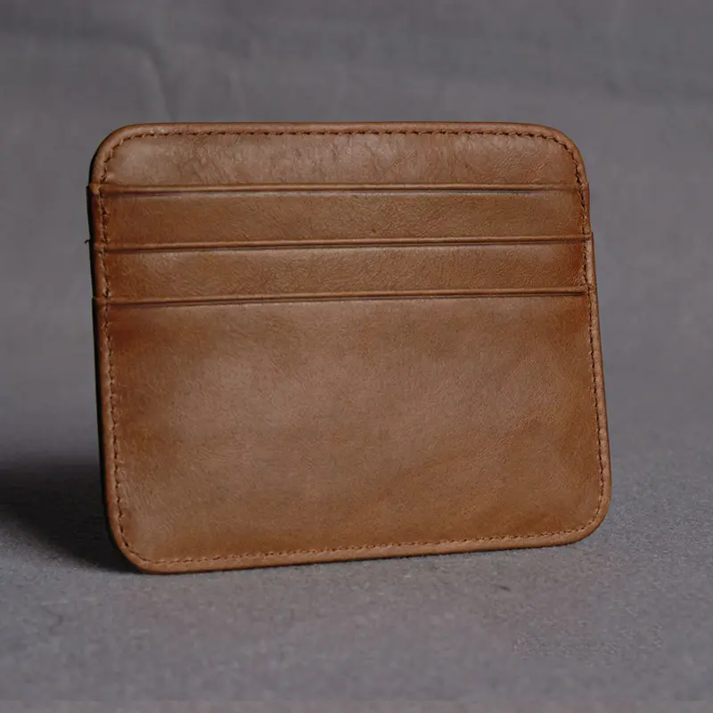 Genuine Leather Card Holder - Thin Wallet for ID/Bank/Credit Cards, Compact Cash & Bus Card Case (RFID Protection)