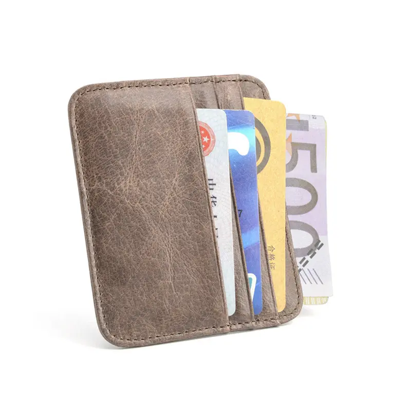 Genuine Leather Card Holder - Thin Wallet for ID/Bank/Credit Cards, Compact Cash & Bus Card Case (RFID Protection)