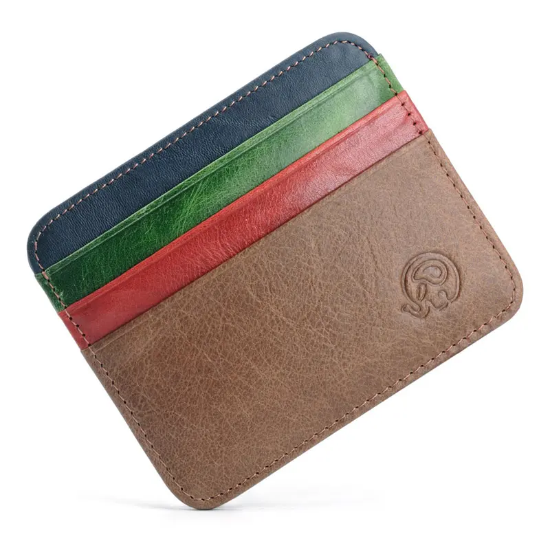 Genuine Leather Card Holder - Thin Wallet for ID/Bank/Credit Cards, Compact Cash & Bus Card Case (RFID Protection)