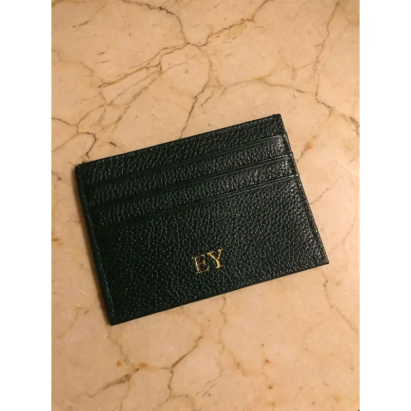 Custom 100% Cow Leather Pebble Pattern Credit Card Holder Slim Wallet Men Women Pocket Card Wallet Custom Initial Letters Case