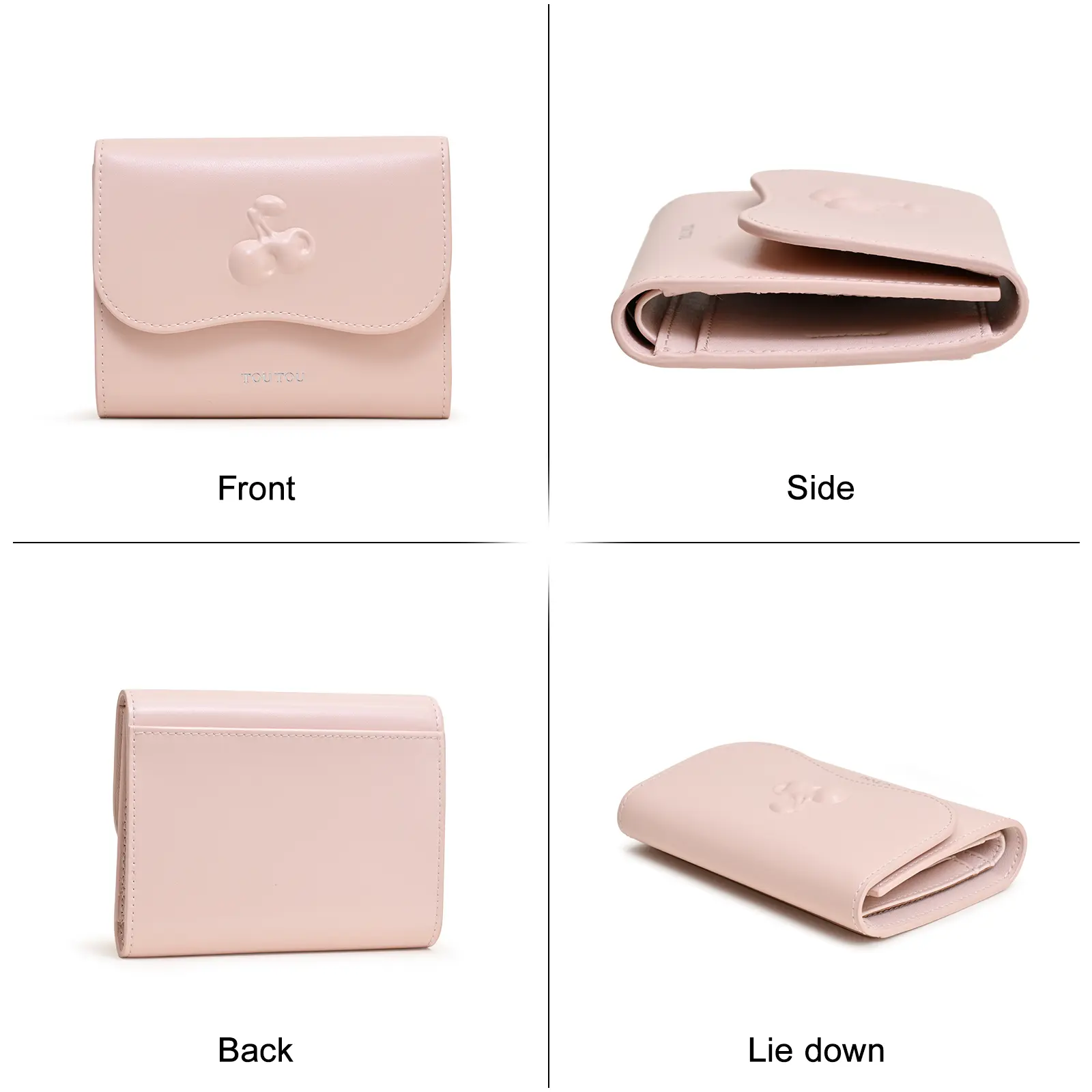 TOUTOU Cherry Leather Wallet Purse Women High End Back To School Red Card Bag Short Cute Clutch Purse Girl Valentine's Day Gift
