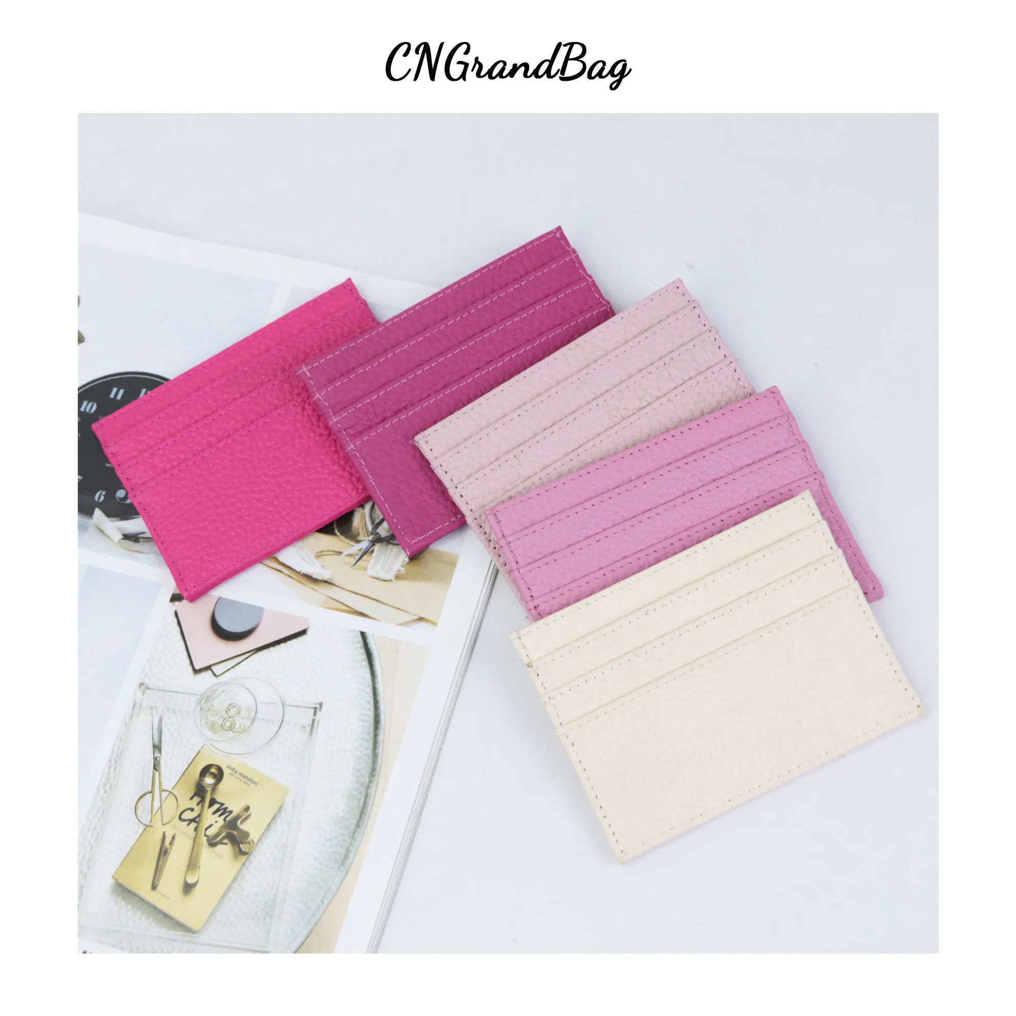 Custom 100% Cow Leather Pebble Pattern Credit Card Holder Slim Wallet Men Women Pocket Card Wallet Custom Initial Letters Case