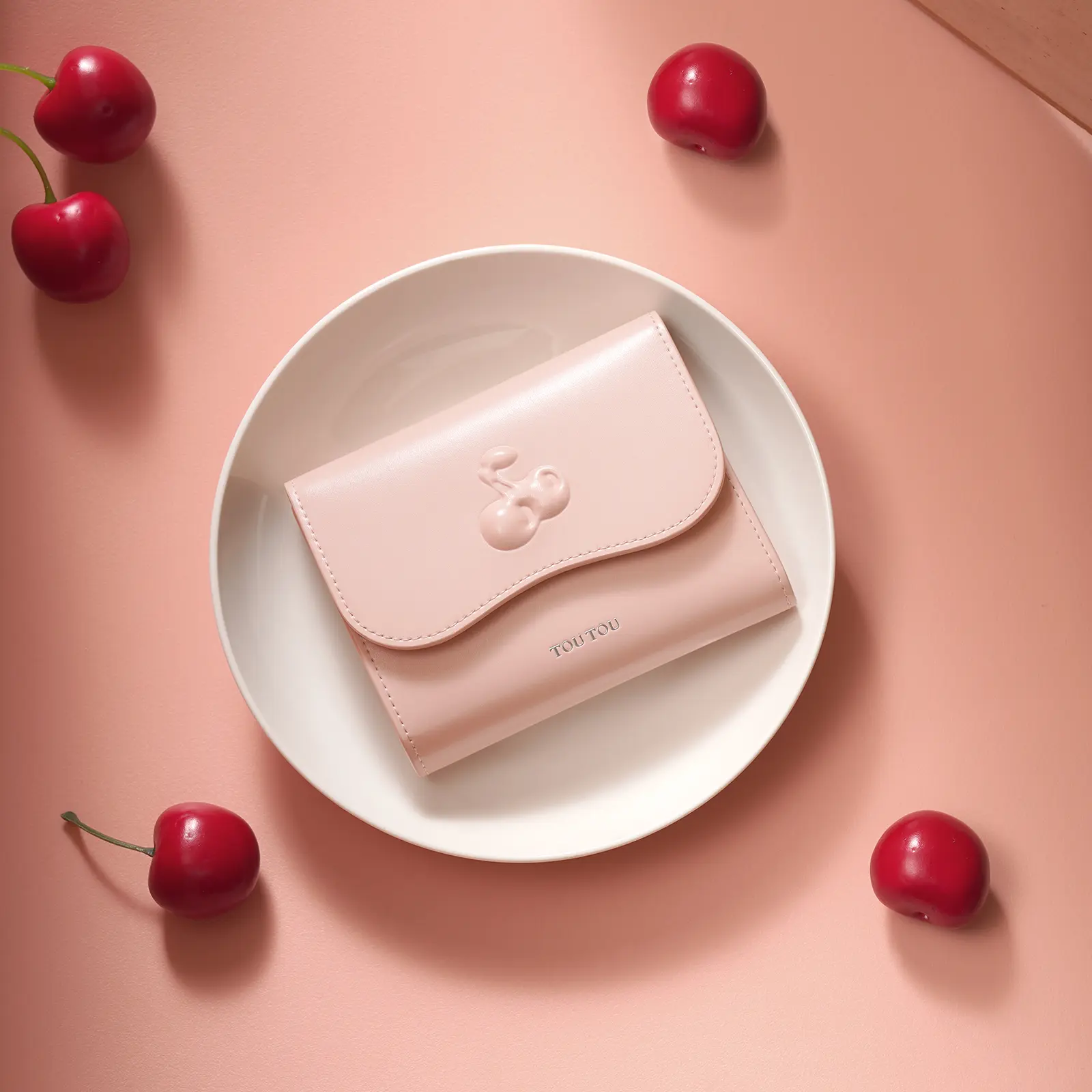 TOUTOU Cherry Leather Wallet Purse Women High End Back To School Red Card Bag Short Cute Clutch Purse Girl Valentine's Day Gift