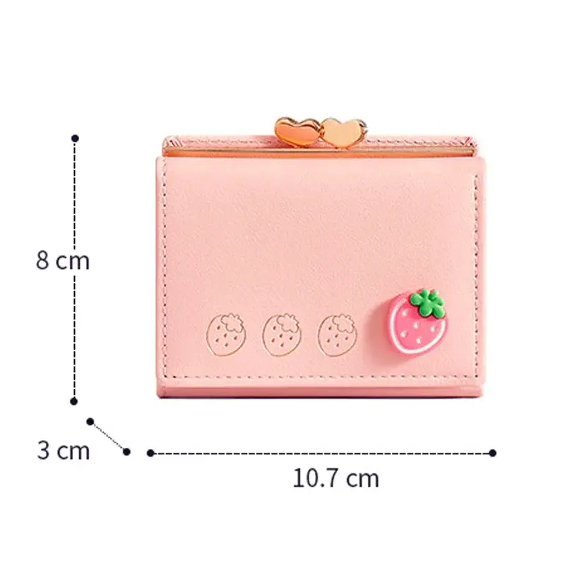Cute Small Leather Pocket Wallet for Women Fruit Print Bifold Coin Purse Ladies Mini Short Purse Money Card Holders Clutch Bags