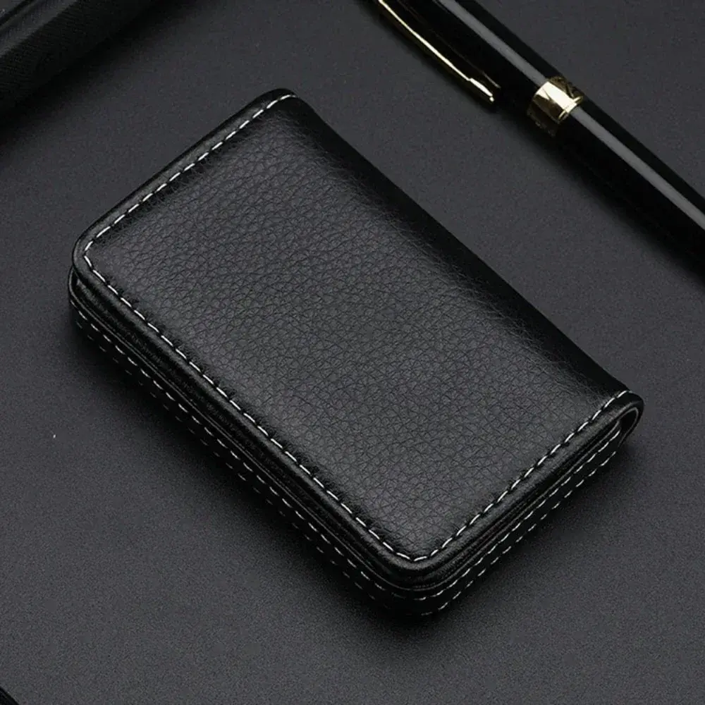 Sized Stitched PU Leather Credit High Quality Card Holder Visiting Business Card Case Wallet with Magnetic Shut for Men & Women