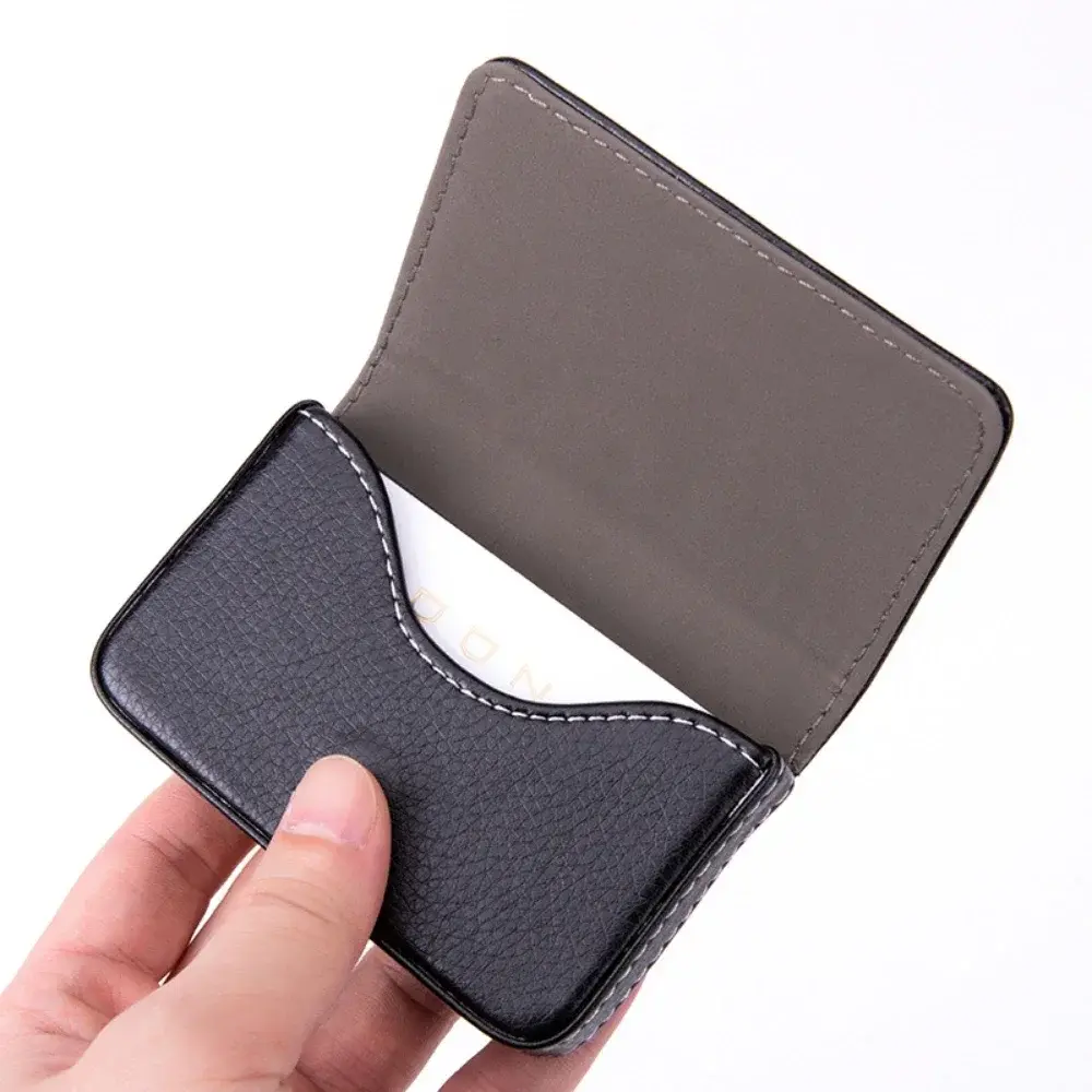Sized Stitched PU Leather Credit High Quality Card Holder Visiting Business Card Case Wallet with Magnetic Shut for Men & Women