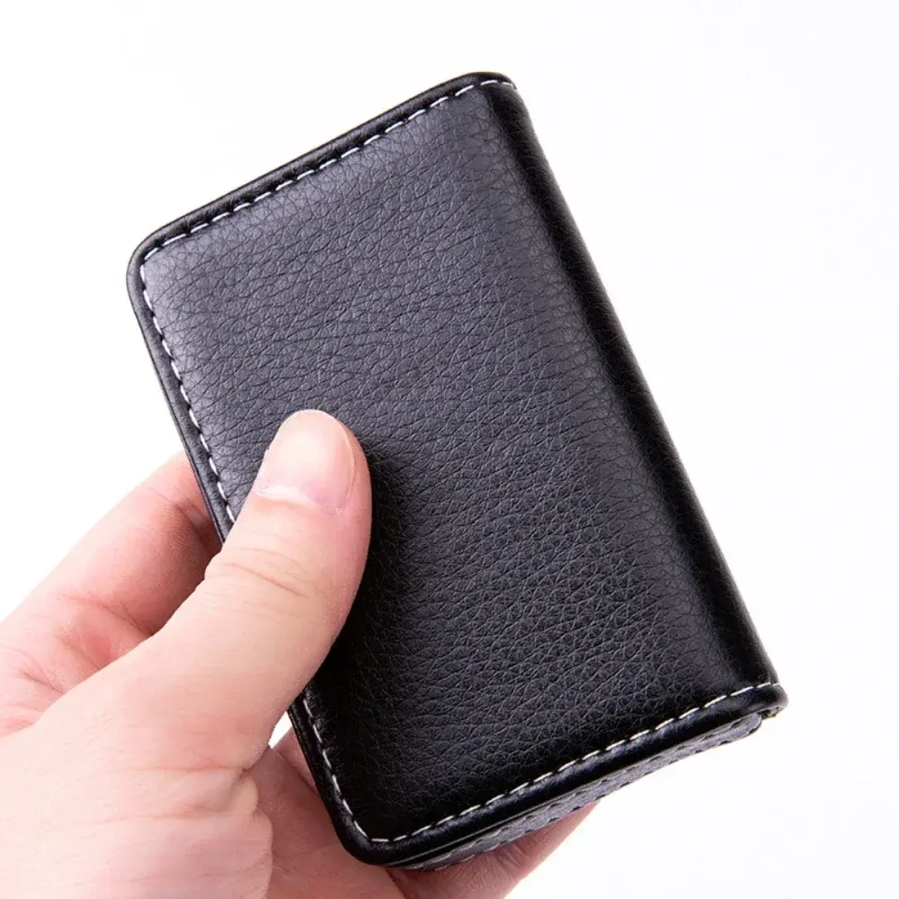 Sized Stitched PU Leather Credit High Quality Card Holder Visiting Business Card Case Wallet with Magnetic Shut for Men & Women