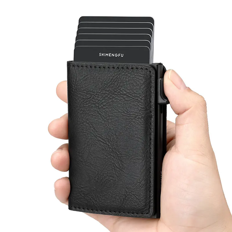 Fashion Metal Aluminum Leather ID Card Holder Multi-Function Designer Bank Card Men Wallet Business Pop-Up Cardholder Women
