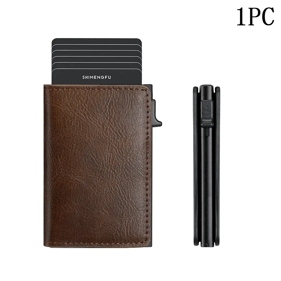 Fashion Metal Aluminum Leather ID Card Holder Multi-Function Designer Bank Card Men Wallet Business Pop-Up Cardholder Women