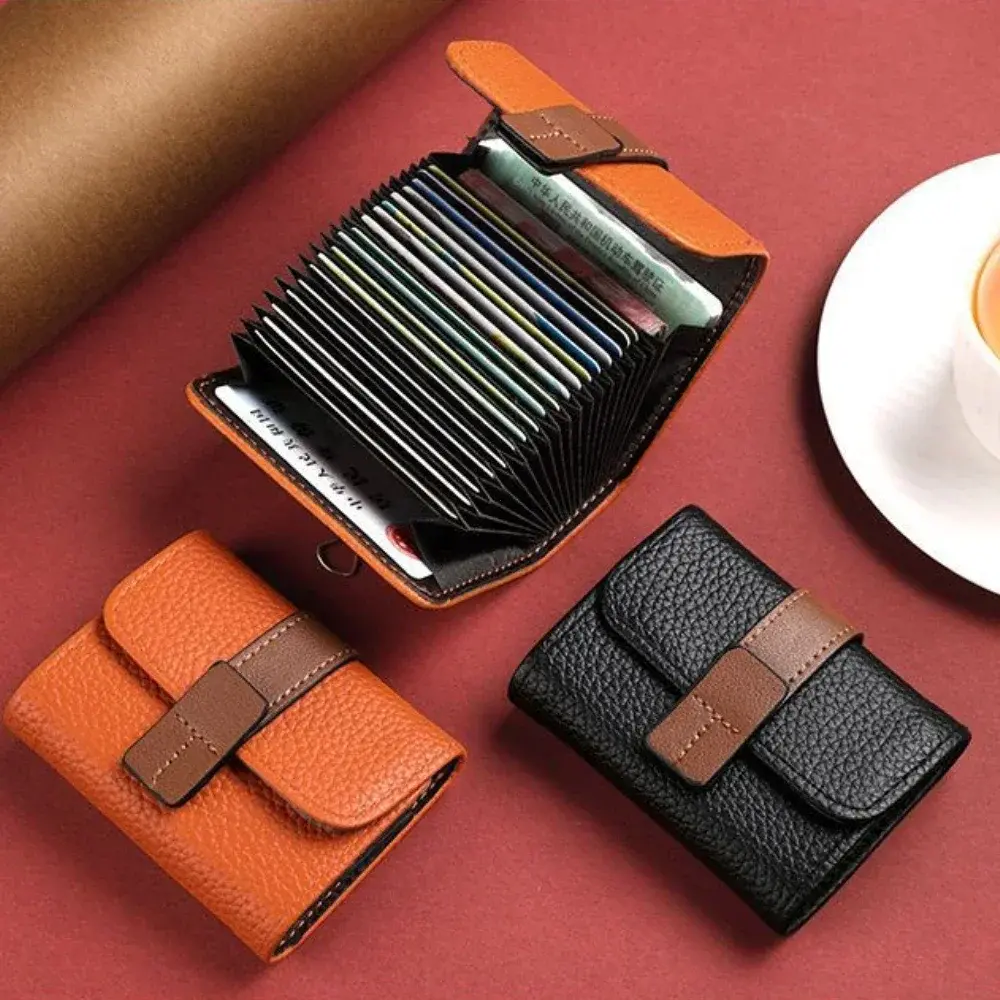 Solid Color PU Leather Women Multi-card Slot Credit Card Holder Business ID Card Case Wallet With Coin Pocket Driver License